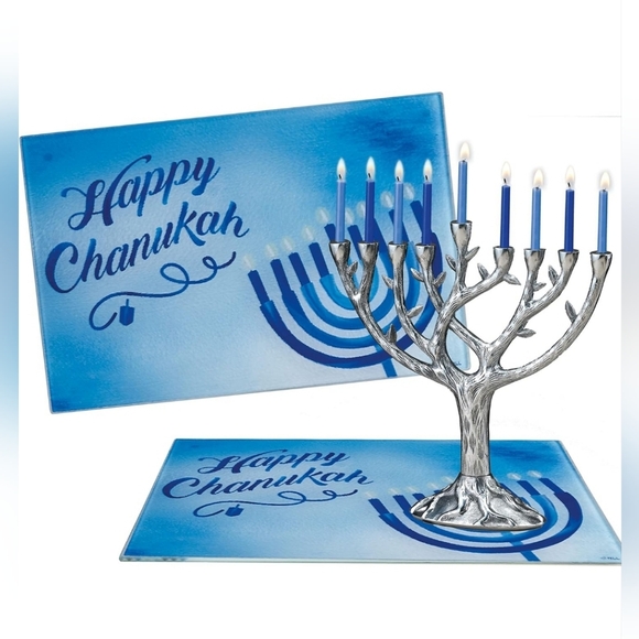 NEW- Rite Lite Sapphire Collection Happy Chanukah Tempered Glass Drip Tray - Picture 1 of 2